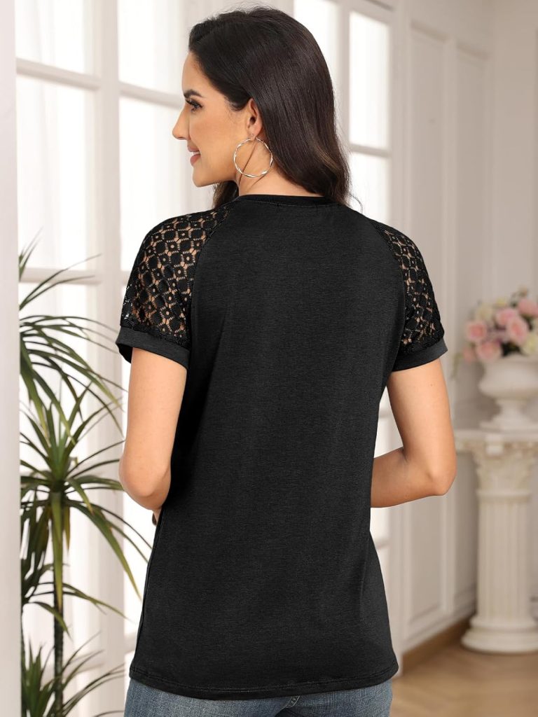 AUTOMET Womens Tshirts Trendy Fashion Tops Lace Short Sleeve Business Tee Shirts Casual Knitted Blouses Summer Outfits 2024