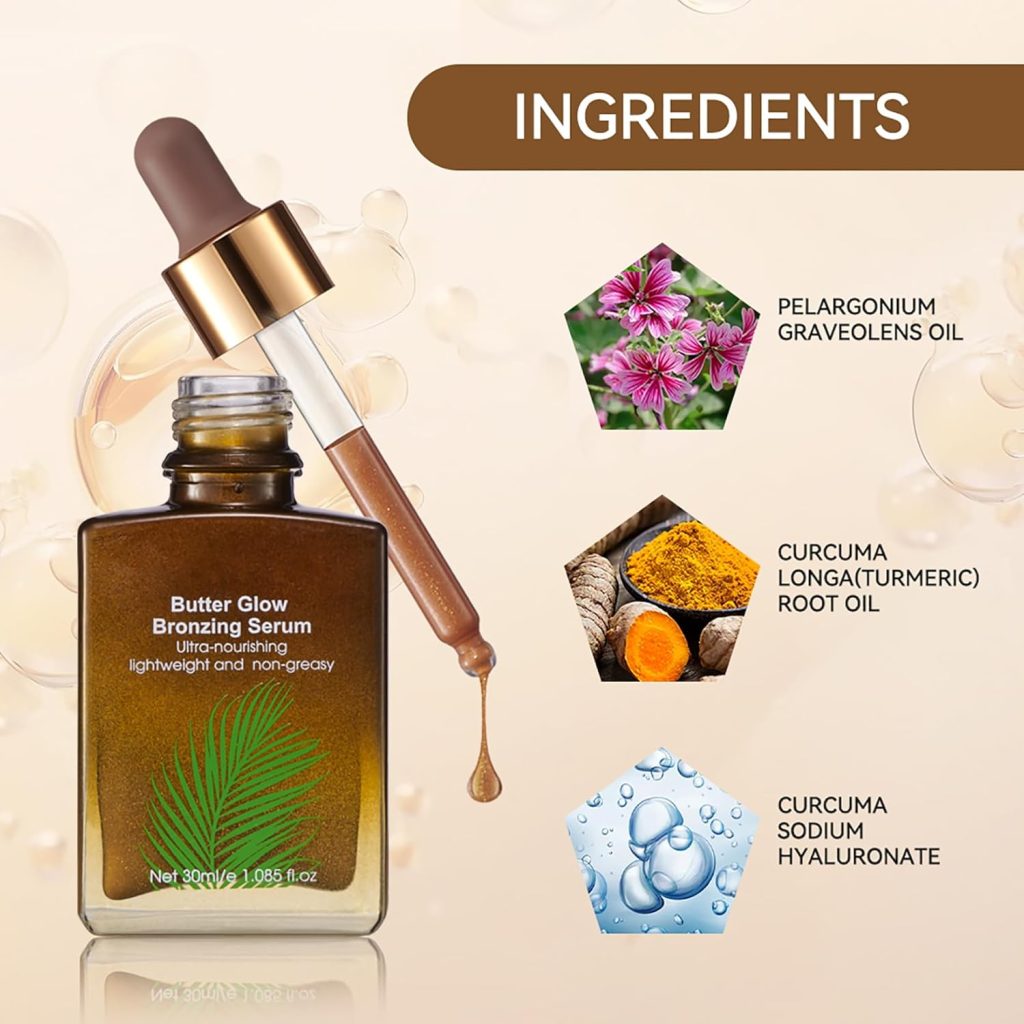 Butter Glow Bronzing Serum,Nourishing Skincare Bronzing Drops for Natural Sunkissed Complexion