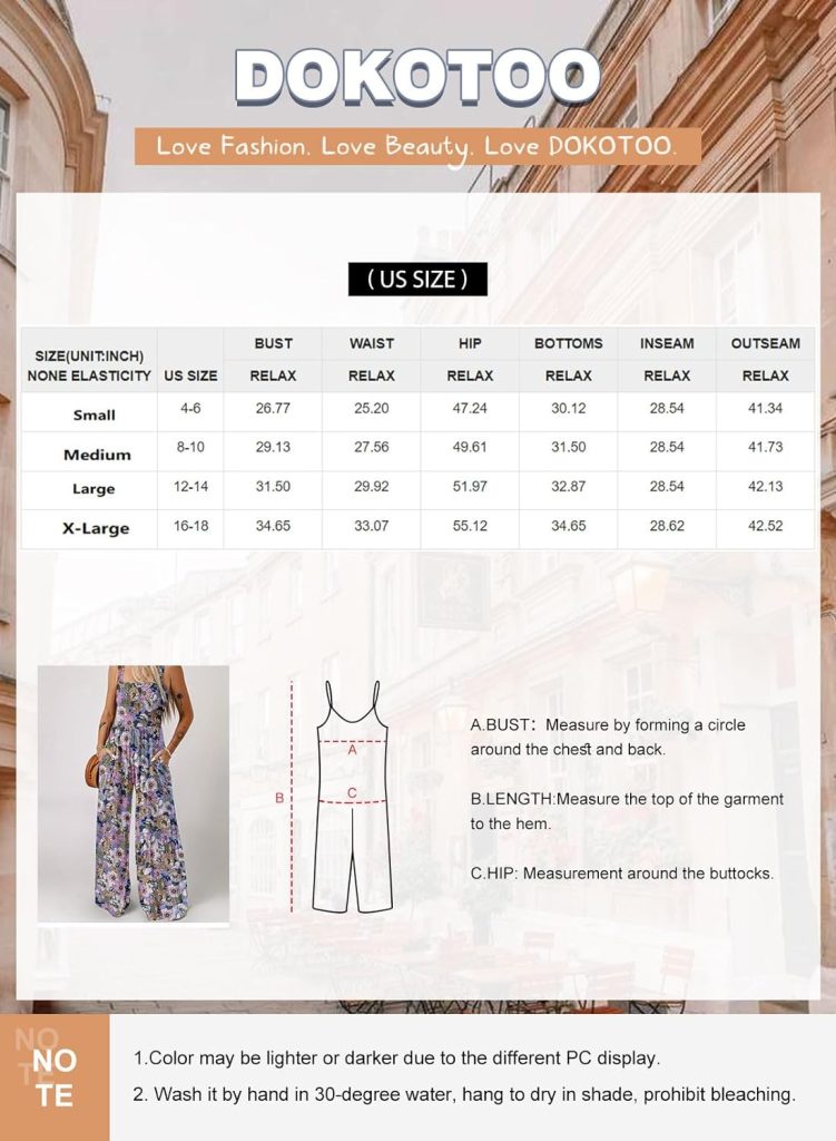 Dokotoo Womens Casual Loose Overalls Jumpsuits One Piece Sleeveless Printed Wide Leg Long Pant Rompers With Pockets
