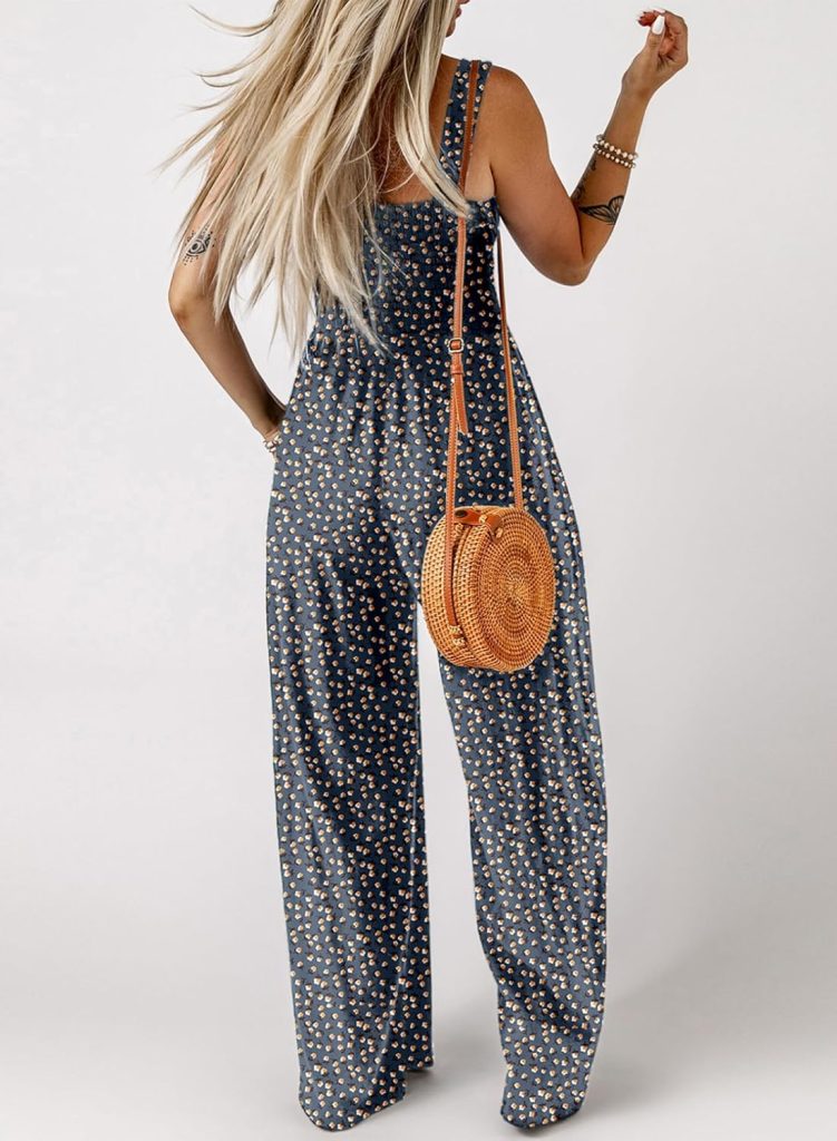 Dokotoo Womens Casual Loose Overalls Jumpsuits One Piece Sleeveless Printed Wide Leg Long Pant Rompers With Pockets