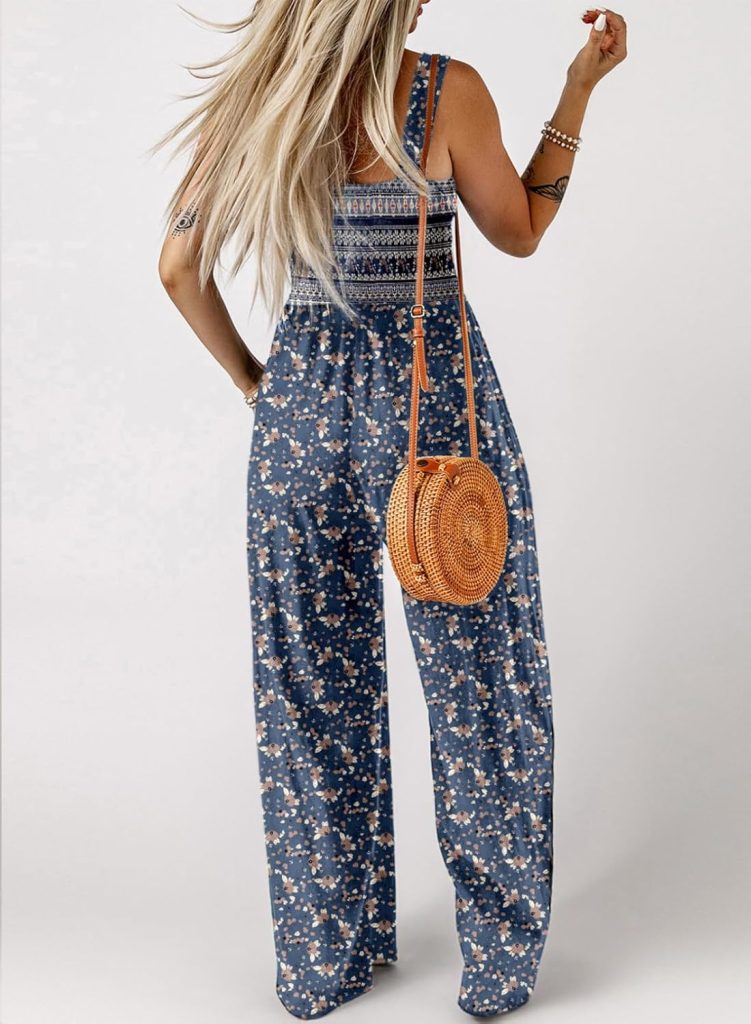 Dokotoo Womens Casual Loose Overalls Jumpsuits One Piece Sleeveless Printed Wide Leg Long Pant Rompers With Pockets