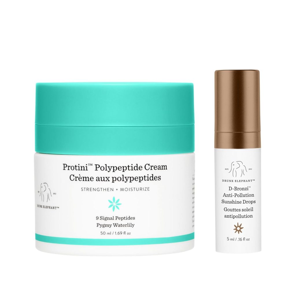 Drunk Elephant Glowing Strong Smoothie Bundle - Includes Protini Polypeptide Cream (1.69 fl oz) and D-Bronzi Anti-Pollution Sunshine Drops (0.16 fl oz)