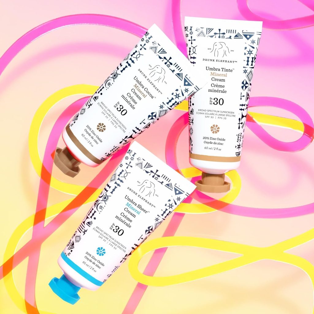Drunk Elephant Umbra Tinte Mineral Cream SPF 30/PA+++ - 100% Mineral Sun Protection - Lightweight  Blendable - Free of Essential Oils, Silicones  Fragrances - Cruelty Free - 2 fl oz