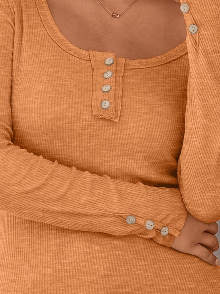 Kissfix Womens Long Sleeve Shirts Casual Fall Henley Top Button Down Blouses Basic Ribbed Knit T Shirts 2024