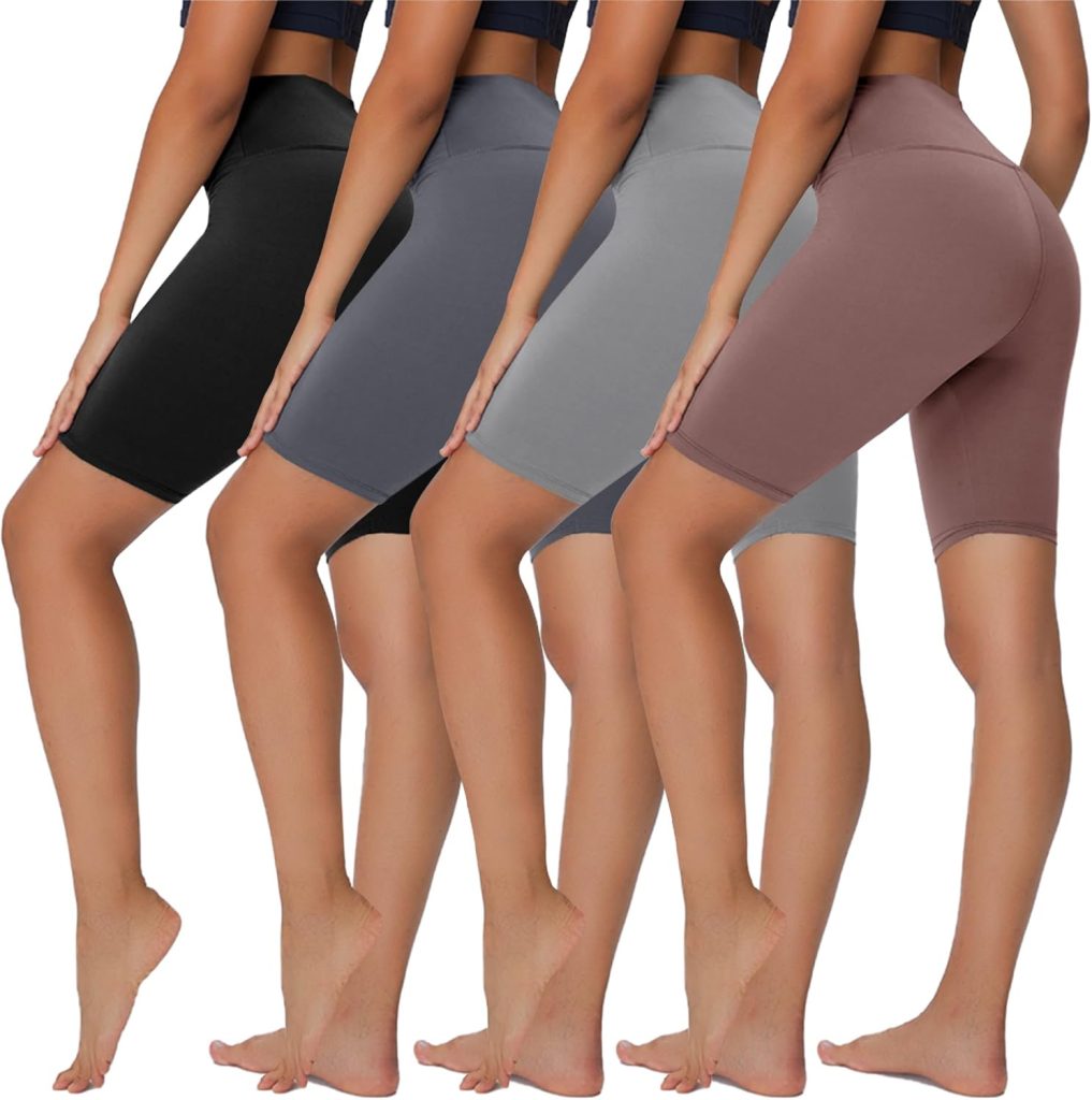 Sundwudu 4 Pack Biker Shorts for Women - 5”/8” High Waist Tummy Control Summer Workout Shorts for Running Yoga Athletic