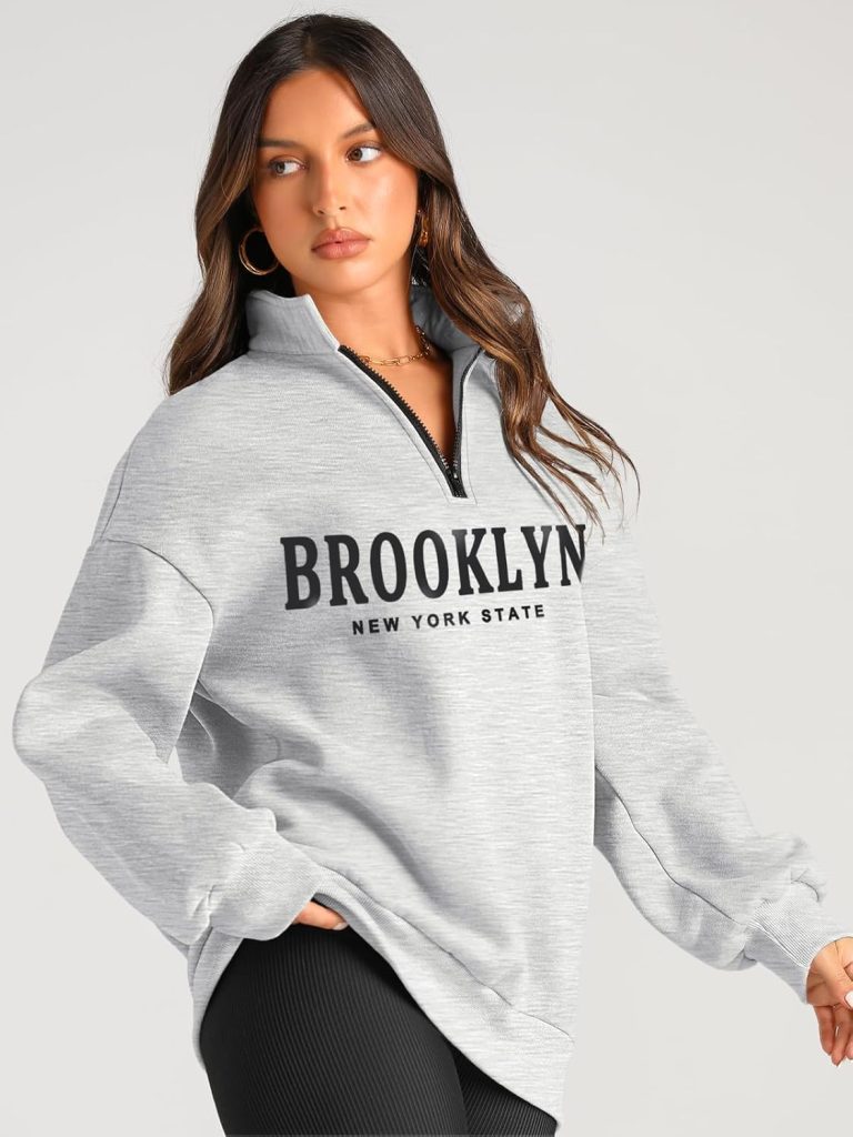 Trendy Queen Womens Oversized Sweatshirts Hoodies Half Zip Pullover Fall Fashion Outfits 2024 Y2k Clothes