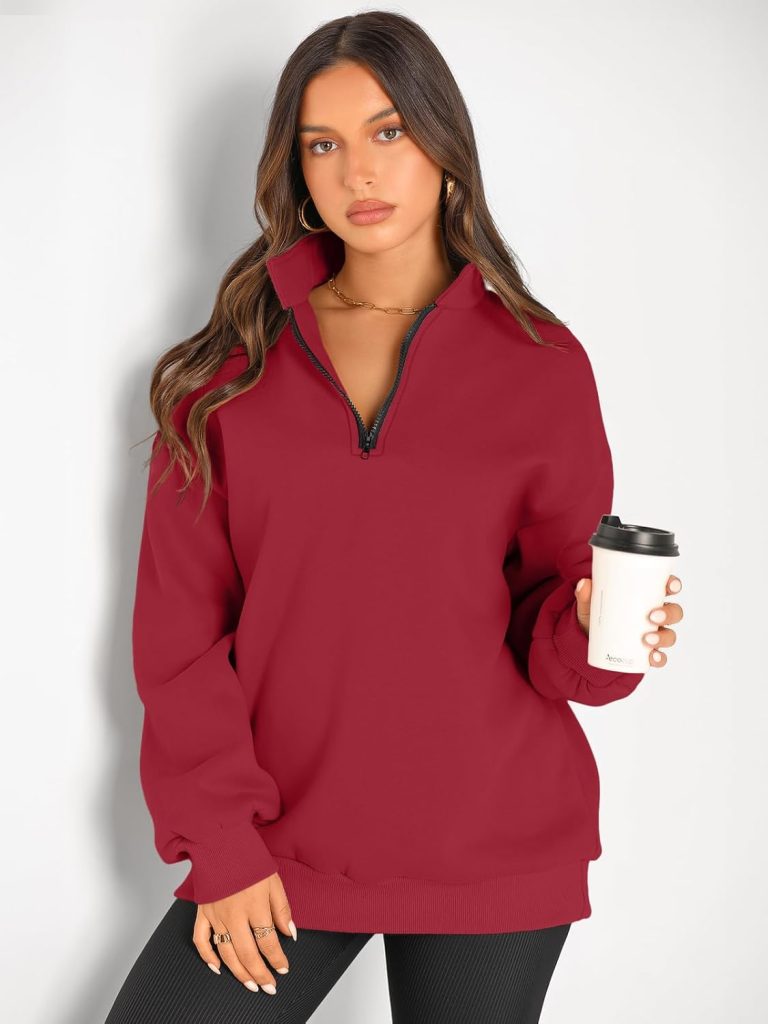 Trendy Queen Womens Oversized Sweatshirts Hoodies Half Zip Pullover Fall Fashion Outfits 2024 Y2k Clothes