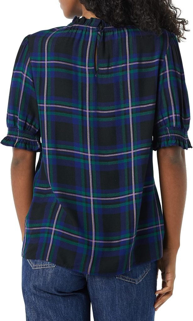 Amazon Essentials Womens Fluid Twill Short Puff Sleeve Smock Detail Shirt