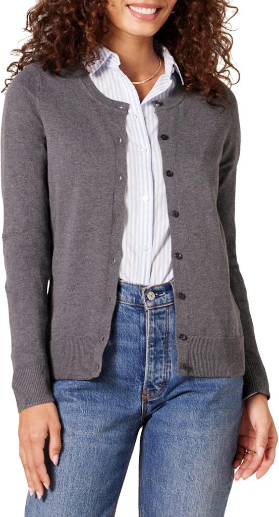 Amazon Essentials Womens Lightweight Crewneck Cardigan Sweater (Available in Plus Size)