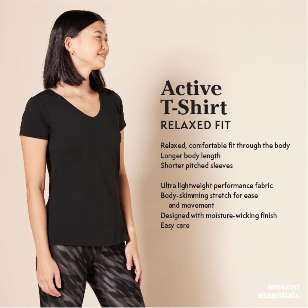 Amazon Essentials Womens Tech Stretch Short-Sleeve V-Neck T-Shirt (Available in Plus Size), Pack of 2