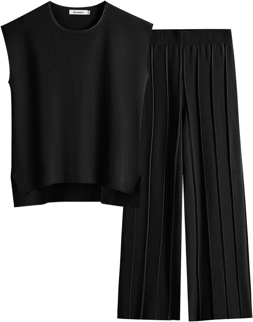 ANRABESS Women 2 Piece Outfits Casual Summer Sleeveless Tops Knit Pants Sweater Lounge Matching Sets 2024 Trendy Clothes