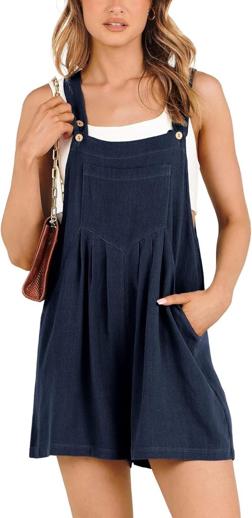 ANRABESS Womens Summer Casual Rompers Bib Short Overalls Loose Linen Jumpsuit Beach Outfits Travel Vacation Clothes