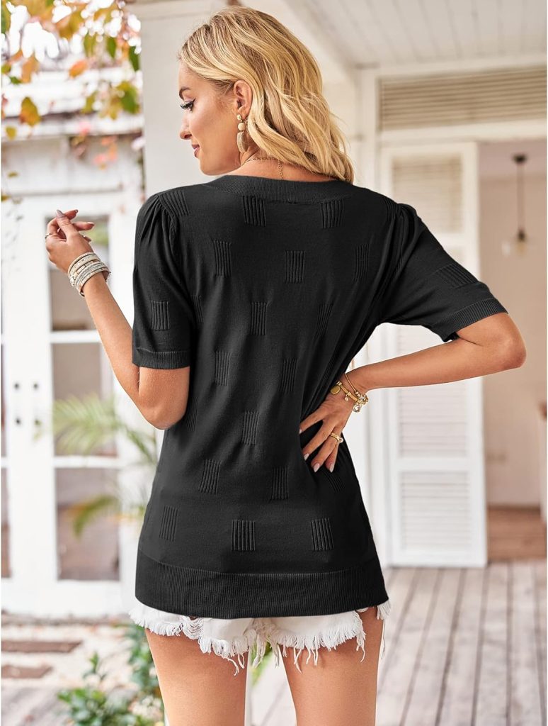 ArachCloz Womens Sweaters Soft Lightweight Summer 2024 Versatile Dressy Blouse Short Sleeve Knit Tops Fashion Fall Trendy