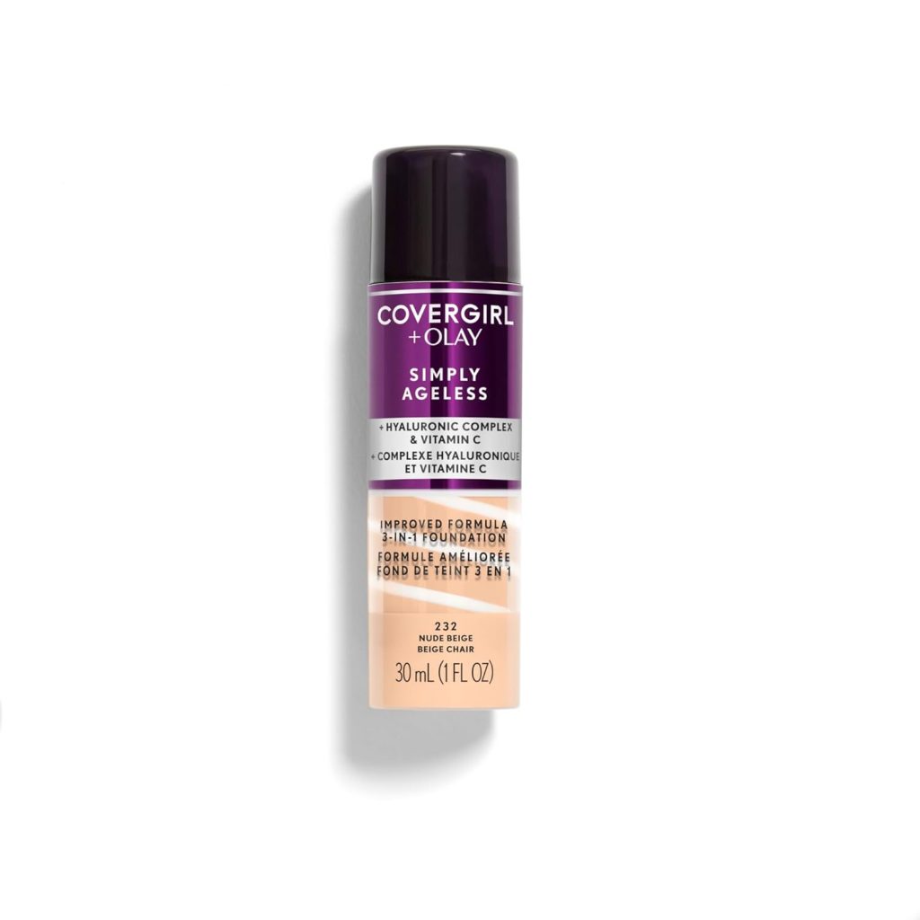 CoverGirl  Olay Simply Ageless 3-in-1 Liquid Foundation, Matte Finish, Hyaluronic  Vitamin C Formula, Cruelty Free, Classic Ivory, 1 Count