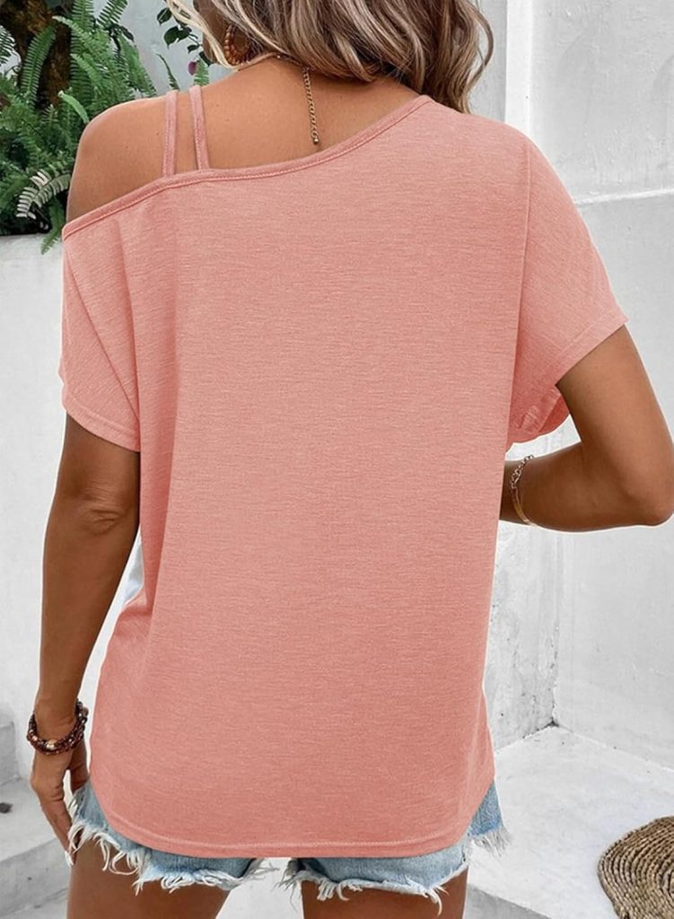Dokotoo T Shirts for Women Twist Knot Color Block Loose Fit Cold Shoulder Tops for Women Fashion 2024