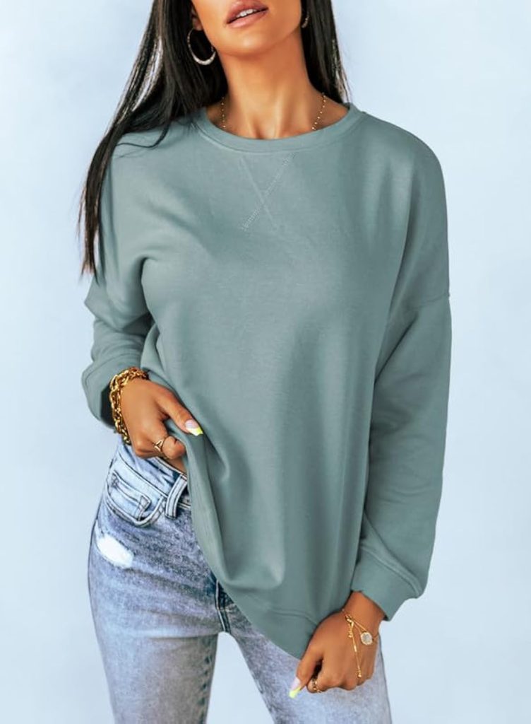 Dokotoo Womens Casual Crew Neck Sweatshirt Loose Soft Long Sleeve Pullover Tops