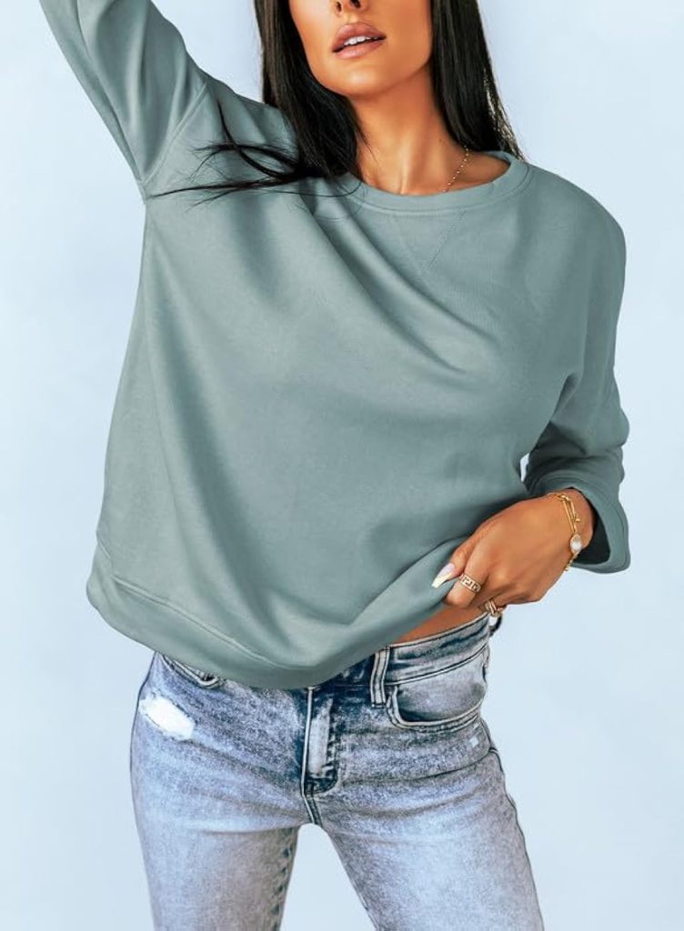 Dokotoo Womens Casual Crew Neck Sweatshirt Loose Soft Long Sleeve Pullover Tops