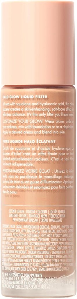 e.l.f. Halo Glow Liquid Filter, Complexion Booster For A Glowing, Soft-Focus Look, Infused With Hyaluronic Acid, Vegan  Cruelty-Free, 3 Light/Medium