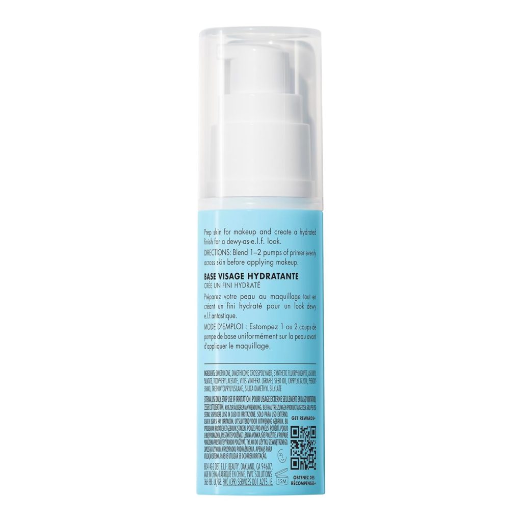 e.l.f. Hydrating Face Primer, Makeup Primer For Flawless, Smooth Skin  Long-Lasting Makeup, Fills In Pores  Fine Lines, Vegan  Cruelty-free, Small