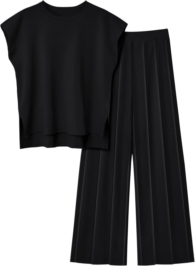 LILLUSORY 2 Piece Outfits for Women Lounge Matching Set Two Piece Knit Tracksuit Sweatsuits Top  Pants