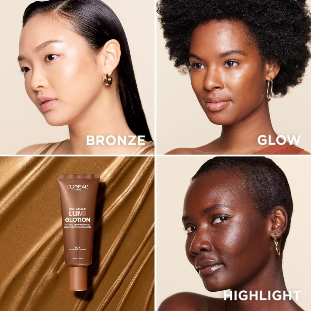 LOreal Paris Makeup True Match Lumi Glotion, Natural Glow Enhancer, Illuminator Highlighter Skin Tint, for an All Day Radiant Glow, Light, 1.35 Ounces