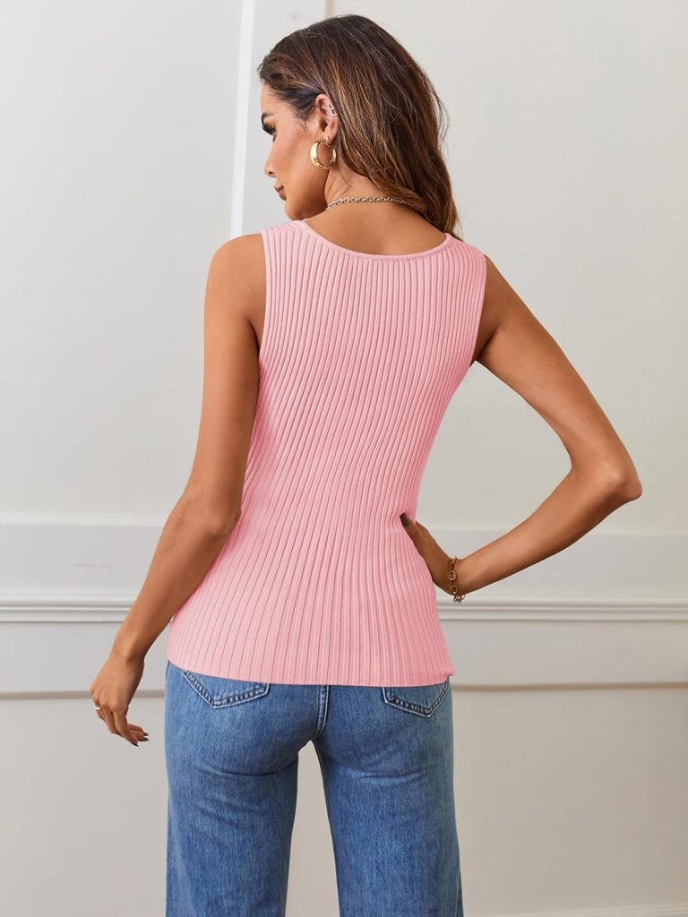 MEROKEETY Womens Ribbed Tank Tops Knit Square Neck Sleeveless Shirts Summer Casual Basic Tanks
