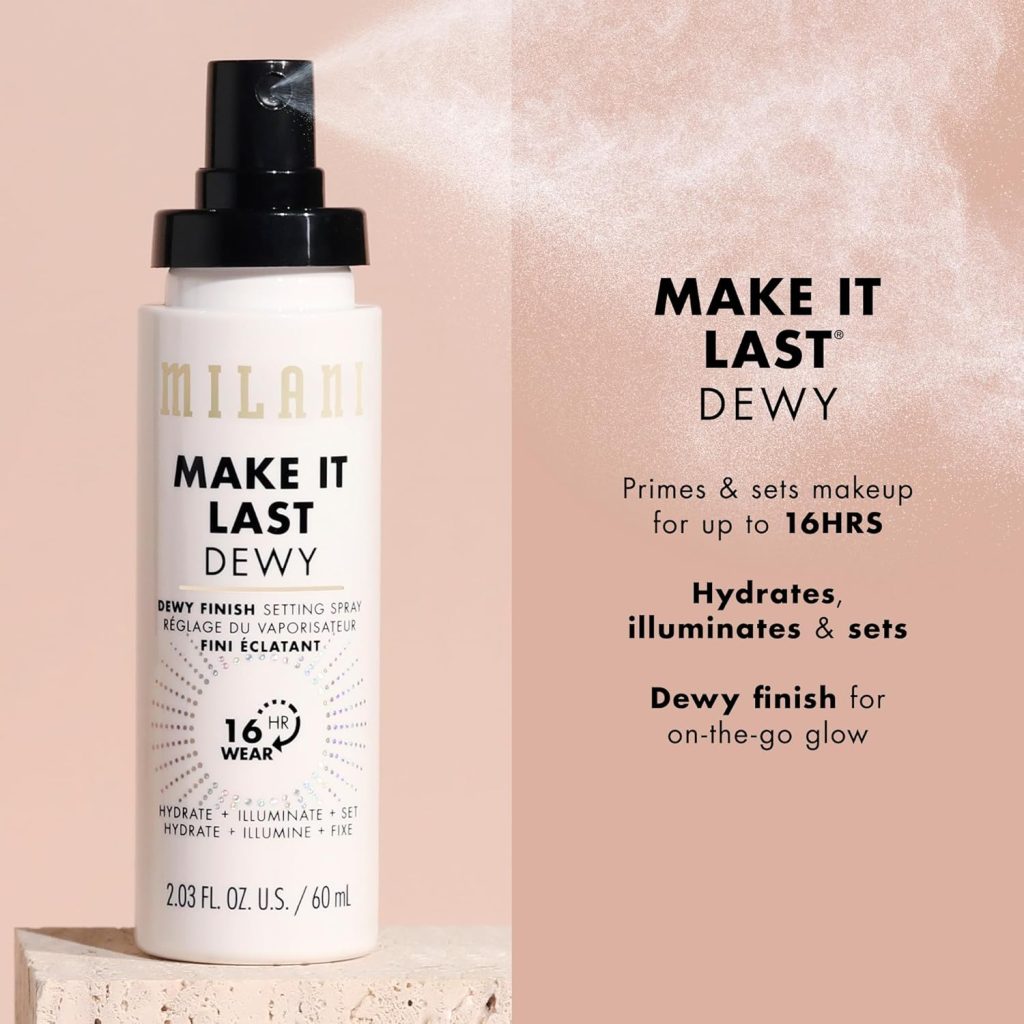 Milani Make It Dewy Setting Spray 3 in 1- Hydrate + Illuminate + Set (2.03 Fl. Oz.) Makeup Finishing Spray - Makeup Primer  Hydrating Setting Spray