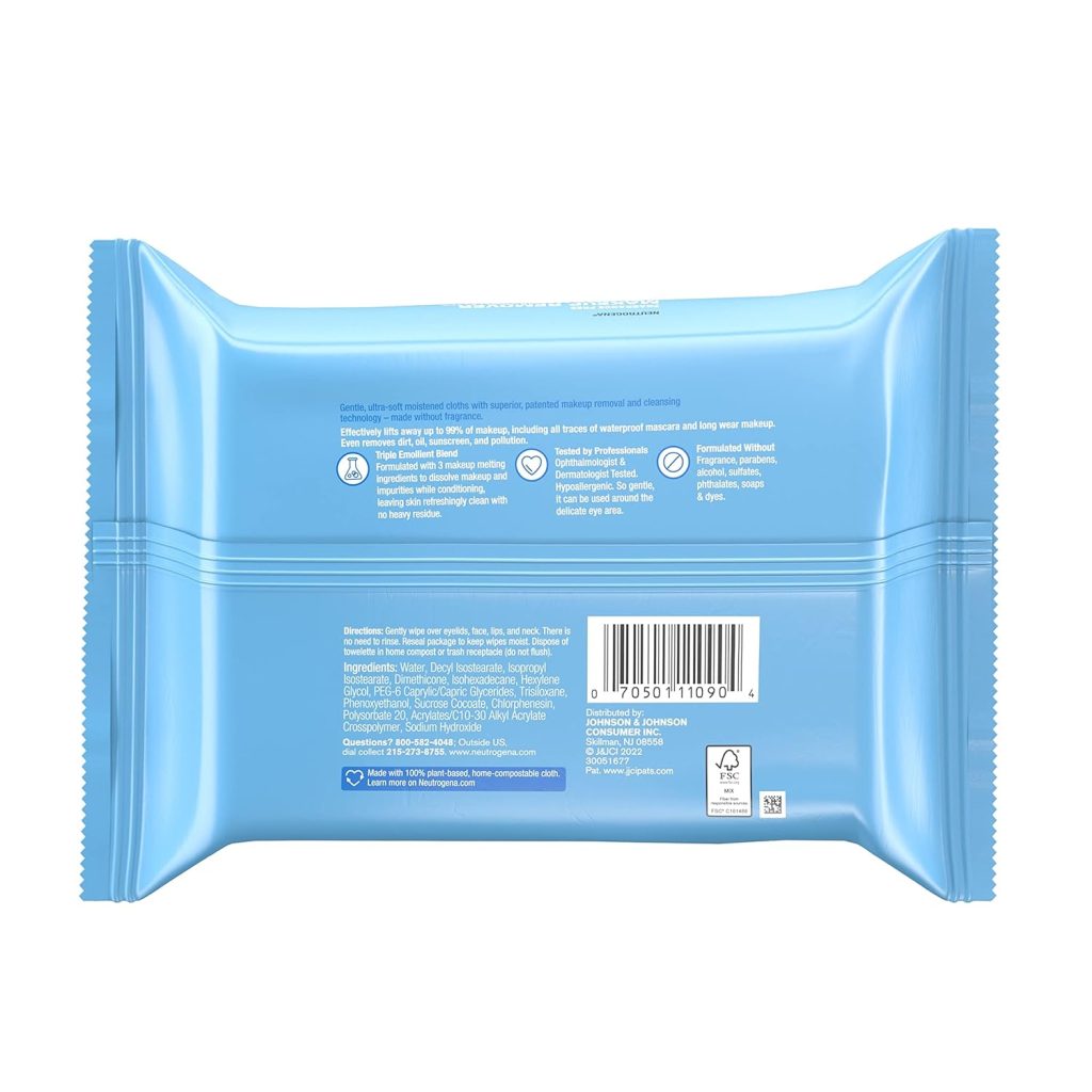 Neutrogena Fragrance-Free Makeup Remover Wipes, Daily Facial Cleanser Towelettes, Gently Removes Oil  Makeup, Alcohol-Free Makeup Wipes, 25 ct