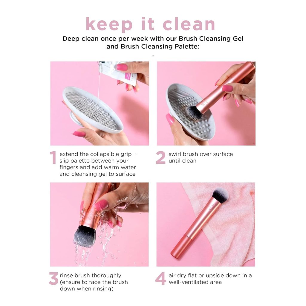 Real Techniques 4 Piece Face Base Makeup Brush Set, For Concealer, Foundation, Contour,  Setting Powder, Makeup Brushes For Blending  Buffing,  Sculpting, Travel Friendly, Gift Set, Cruelty-Free