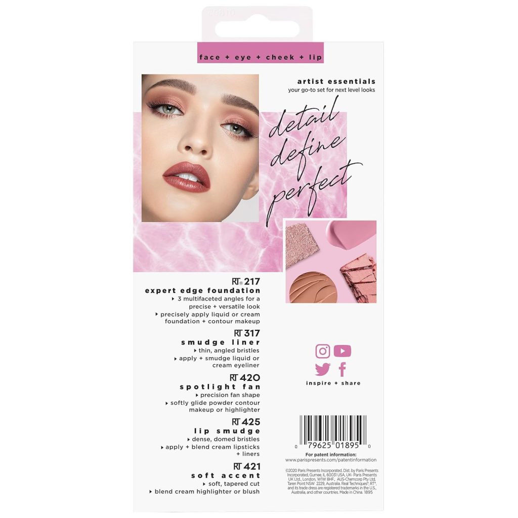 Real Techniques 4 Piece Face Base Makeup Brush Set, For Concealer, Foundation, Contour,  Setting Powder, Makeup Brushes For Blending  Buffing,  Sculpting, Travel Friendly, Gift Set, Cruelty-Free