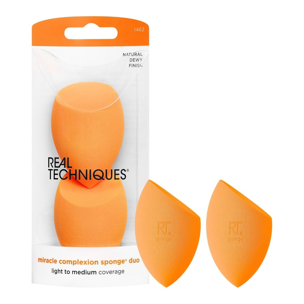 Real Techniques Miracle Complexion Sponge Set Duo, 2 Makeup Sponges For Liquid  Cream Makeup, Makeup Blender Sponge For Buildable Coverage, Foundation Sponge For Natural, Dewy Base, Latex-Free Foam