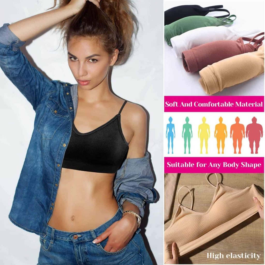 selizo Padded Bralettes for Women, 6 Pcs Sports Bras for Women Pack, V Neck Cami Bando Bra for Women Girls