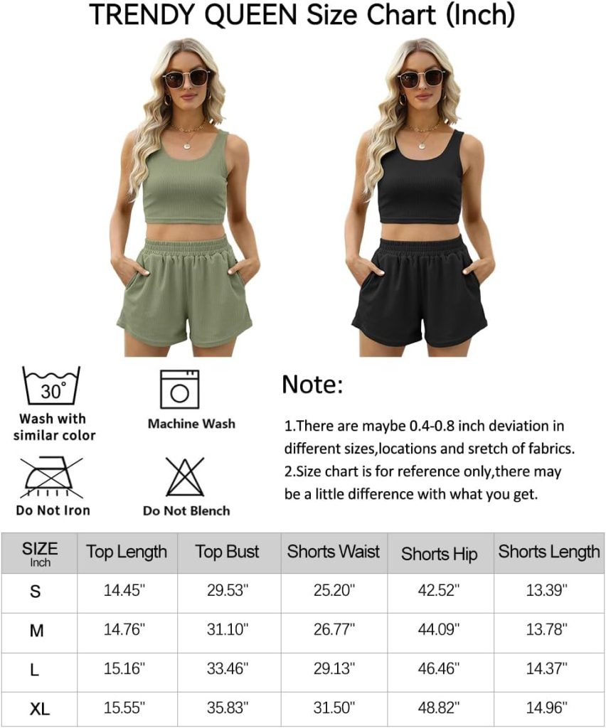 Trendy Queen Two Piece Summer Outfits Women Shorts Sets 2 Piece Sleeveless Matching Lounge Crop Top and High Waisted Shorts