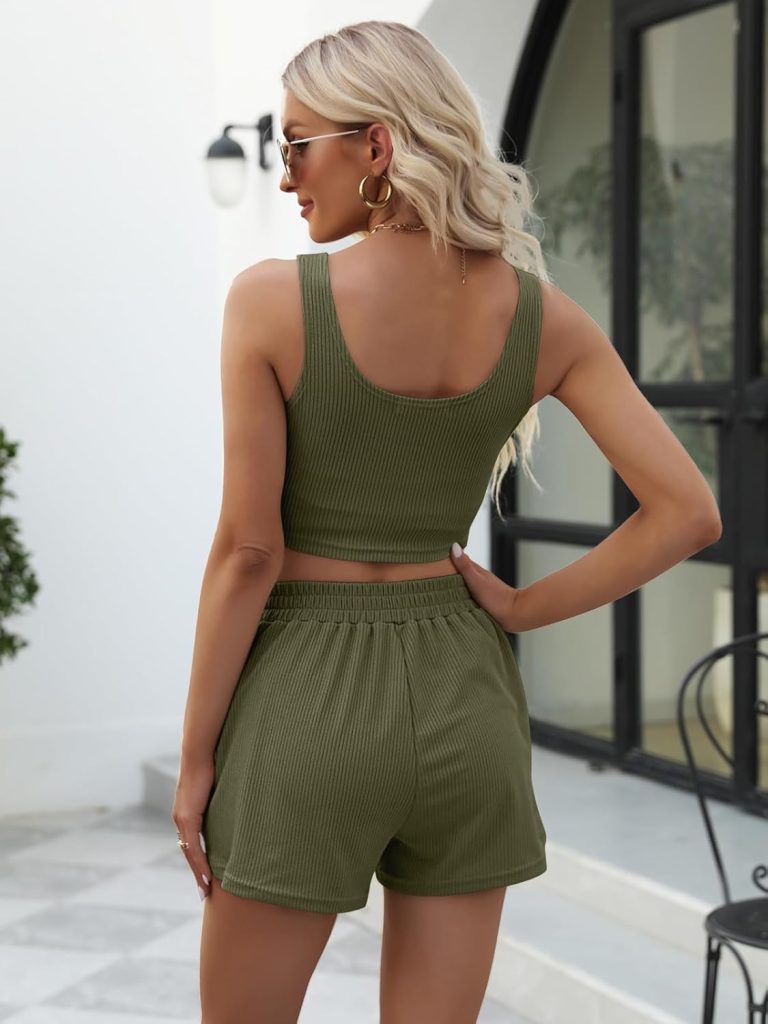 Trendy Queen Two Piece Summer Outfits Women Shorts Sets 2 Piece Sleeveless Matching Lounge Crop Top and High Waisted Shorts
