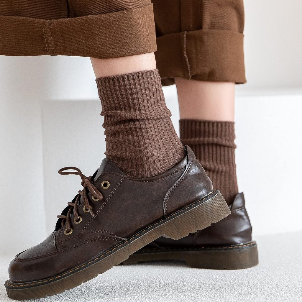 Womens Cute Crew Socks Casual Athletic Aesthetic Socks Neutral Cotton Socks for Women Granola Girls Clothes