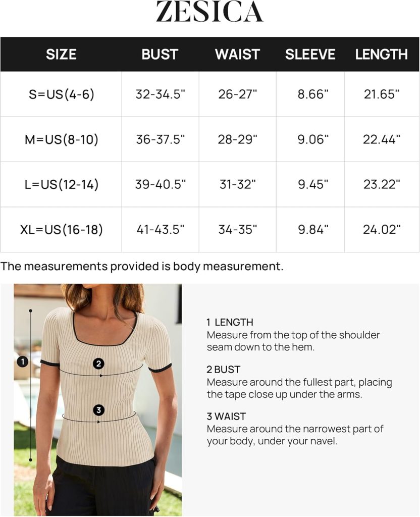 ZESICA Womens Short Sleeve Square Neck Color Block T Shirt 2024 Summer Slim Fit Ribbed Knit Basic Tee Tops