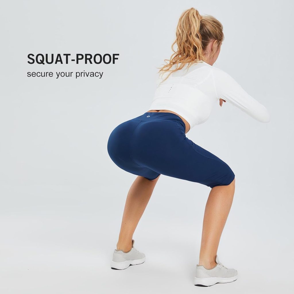 BALEAF Womens Capris with Pockets Knee Length Capri Leggings High Waisted Stretch for Casual Summer Yoga Workout Exercise