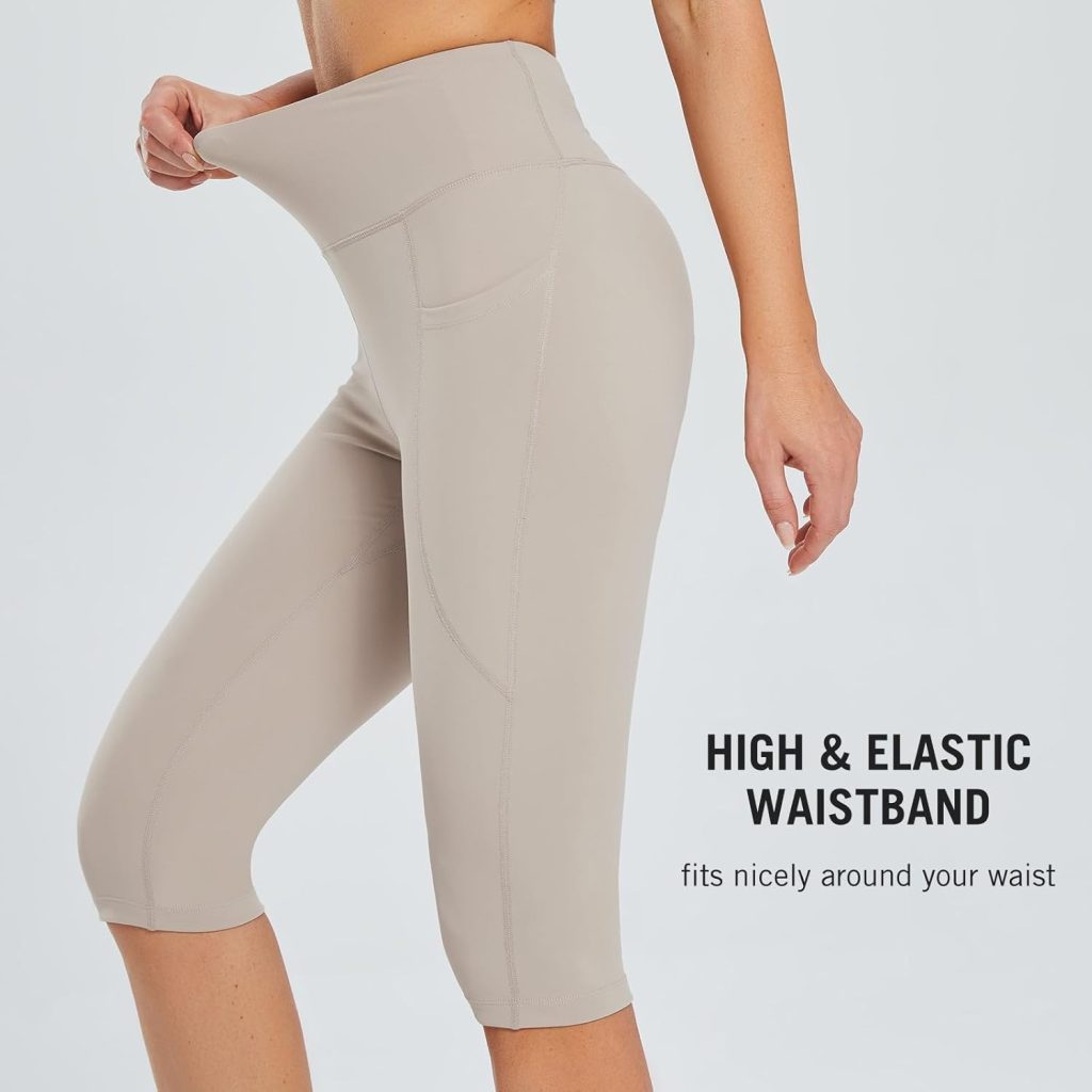 BALEAF Womens Capris with Pockets Knee Length Capri Leggings High Waisted Stretch for Casual Summer Yoga Workout Exercise