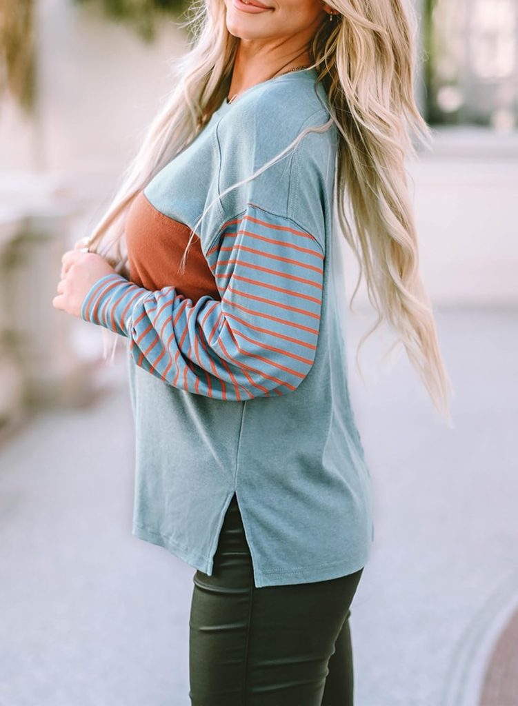 Dokotoo Long Sleeve Fall Tops Oversized 2024 Trendy Round Crew Neck Casual Color Block Womens Shirts Blouses Dokotoo Long Sleeve Fall Tops Oversized 2024 Trendy Round Crew Neck Casual Color Block Womens Shirts Blouses
