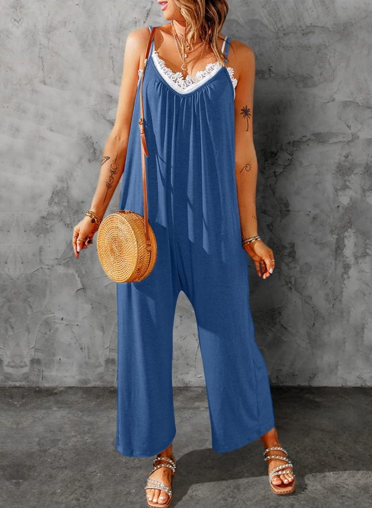 Dokotoo Womens Loose Sleeveless Jumpsuits Adjustable Spaghetti Strap Stretchy Long Pant Romper Jumpsuit with Pockets Dokotoo Womens Loose Sleeveless Jumpsuits Adjustable Spaghetti Strap Stretchy Long Pant Romper Jumpsuit with Pockets
