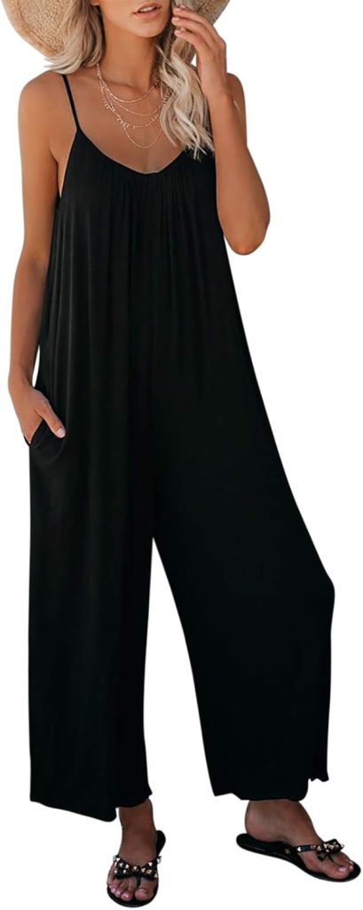 Dokotoo Womens Loose Sleeveless Jumpsuits Adjustable Spaghetti Strap Stretchy Long Pant Romper Jumpsuit with Pockets Dokotoo Womens Loose Sleeveless Jumpsuits Adjustable Spaghetti Strap Stretchy Long Pant Romper Jumpsuit with Pockets