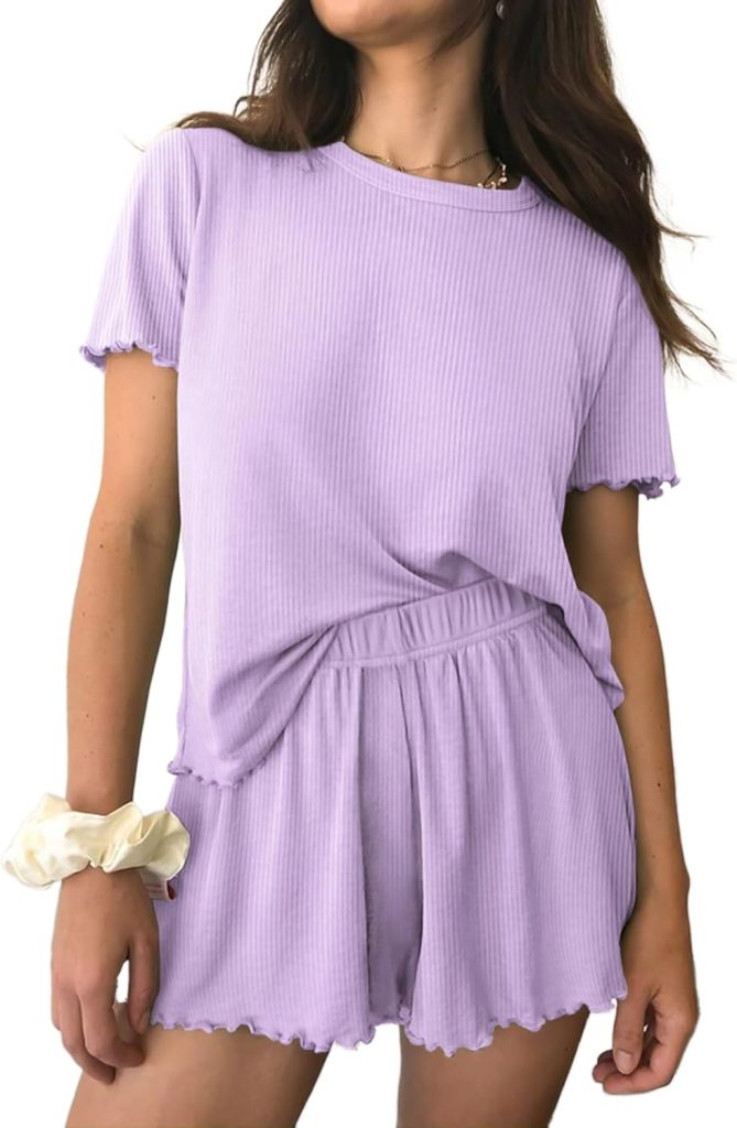 Ekouaer Womens Pajamas 2 Piece Ribbed Knit Pjs Short Sleeve Sleepwear Set Summer Soft Pajamas Set Casual Lounge Sets Ekouaer Womens Pajamas 2 Piece Ribbed Knit Pjs Short Sleeve Sleepwear Set Summer Soft Pajamas Set Casual Lounge Sets