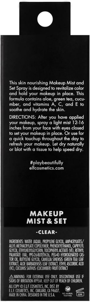 e.l.f. Makeup Mist  Set, Hydrating Setting Spray For Setting  Reviving Makeup, Soothes  Hydrates Skin, Infused With Vitamin A, Vegan  Cruelty-free e.l.f. Makeup Mist  Set, Hydrating Setting Spray For Setting  Reviving Makeup, Soothes  Hydrates Skin, Infused With Vitamin A, Vegan  Cruelty-free