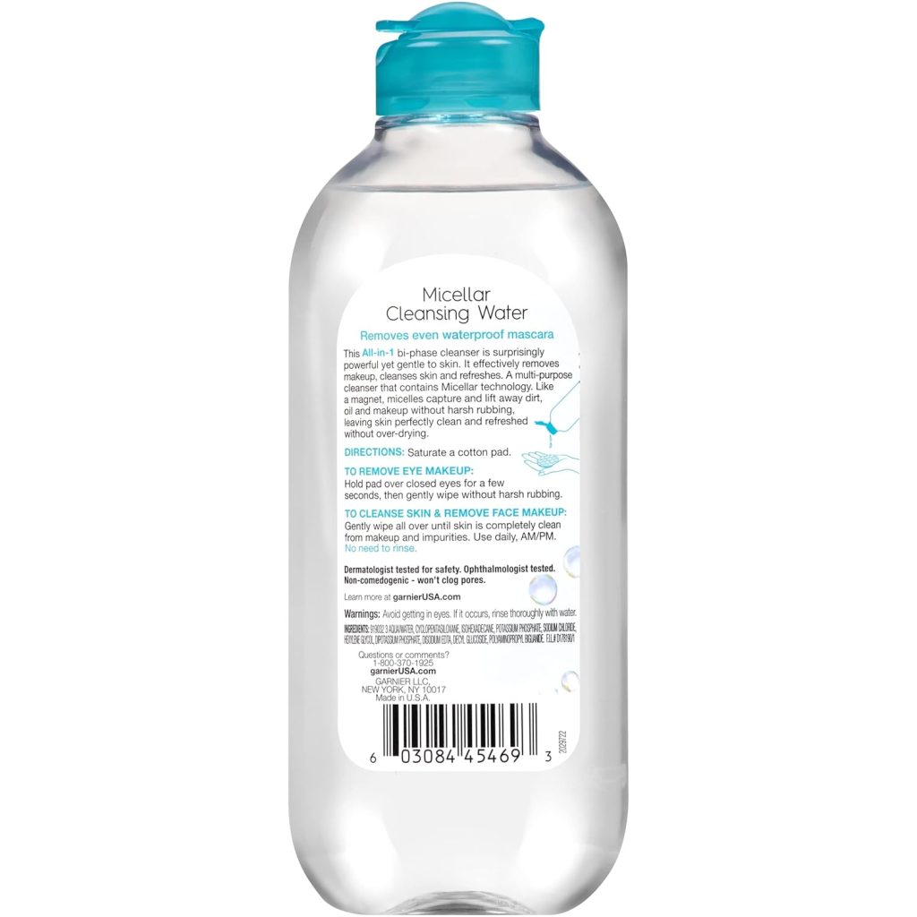 Garnier Micellar Water For Waterproof Makeup, Hydrating Facial Cleanser  Makeup Remover, Suitable for Sensitive Skin, Vegan, Cruelty Free, 13.5 Fl Oz (400mL), 1 Count Garnier Micellar Water For Waterproof Makeup, Hydrating Facial Cleanser  Makeup Remover, Suitable for Sensitive Skin, Vegan, Cruelty Free, 13.5 Fl Oz (400mL), 1 Count