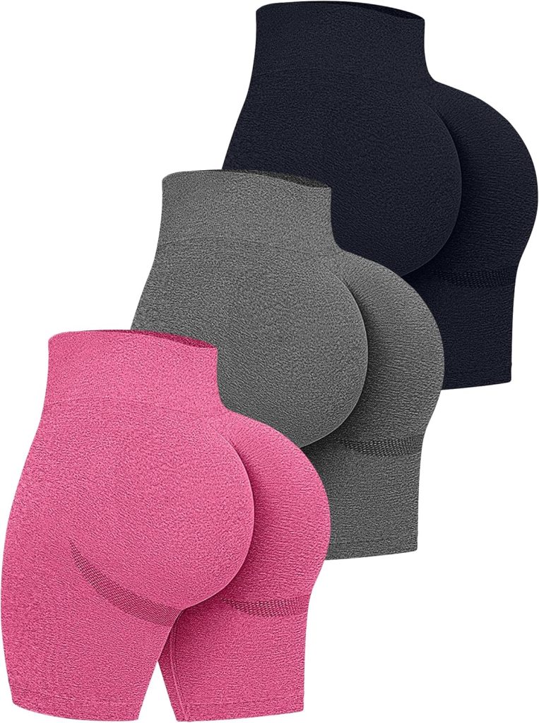 OQQ Womens 3 Piece High Waist Workout Shorts Butt Lifting Tummy Control Ruched Booty Smile Yoga Short Pants