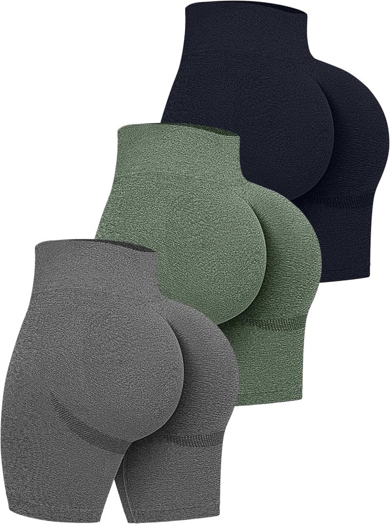OQQ Womens 3 Piece High Waist Workout Shorts Butt Lifting Tummy Control Ruched Booty Smile Yoga Short Pants