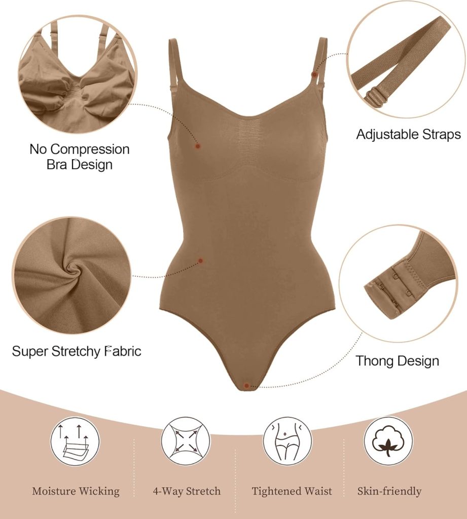SHAPERX Womens Shapewear Bodysuit Tummy Control Body Shaper Seamless Sculpting Snatched Waist Body Suit