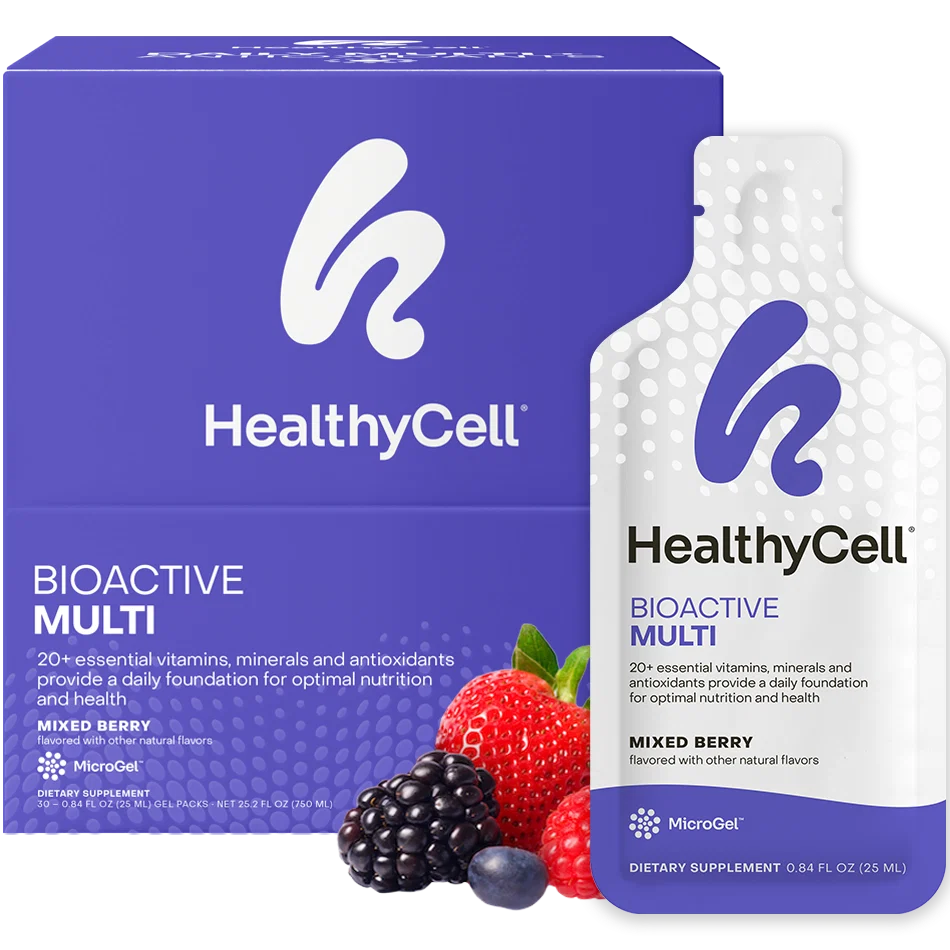 HealthyCell Bioactive Multi box and supplement container on a white background