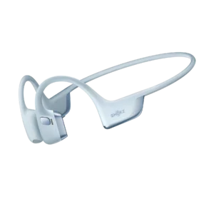 Sky-blue Shokz OpenRun Pro 2 wraparound headphones on a plain background