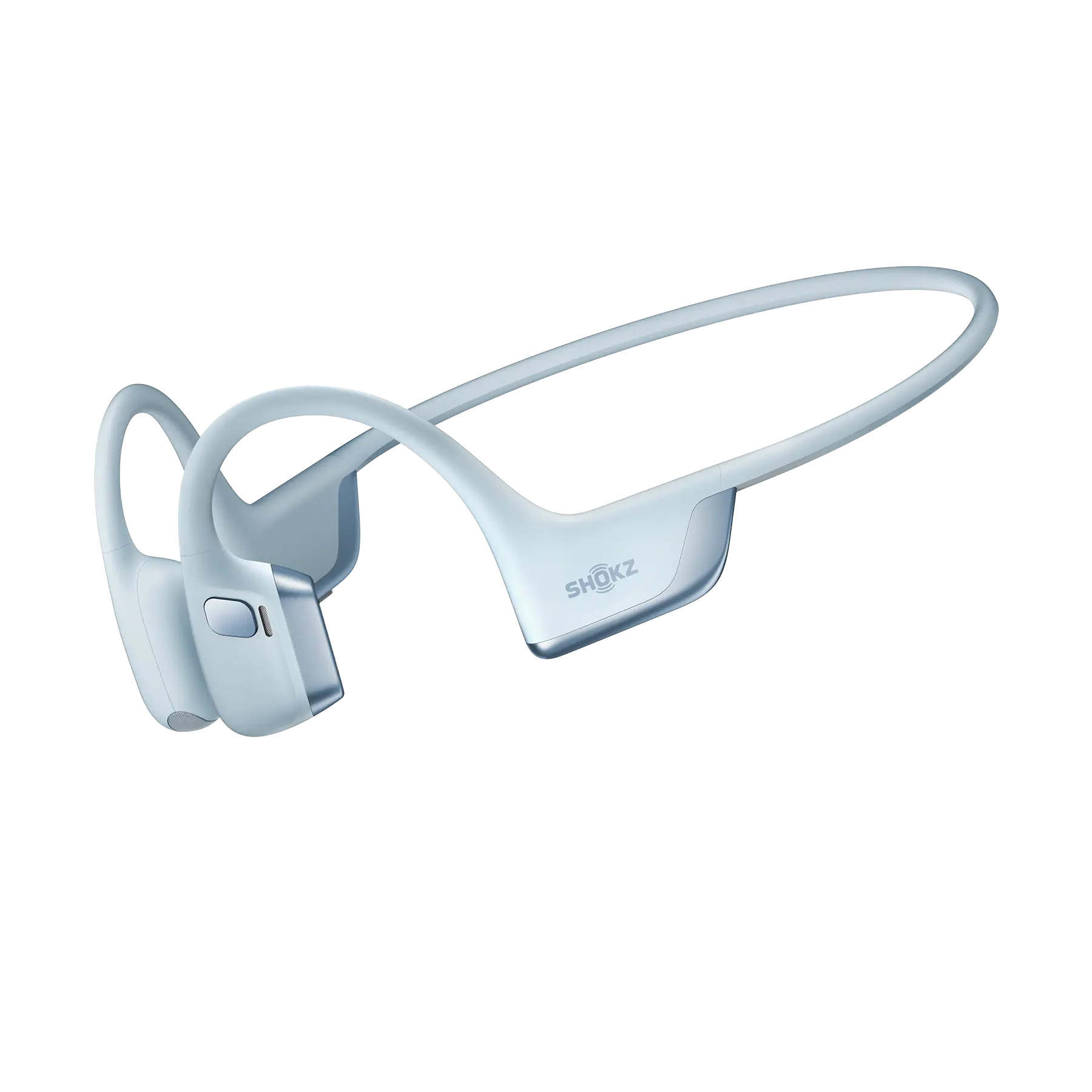 Sky-blue Shokz OpenRun Pro 2 wraparound headphones on a plain background